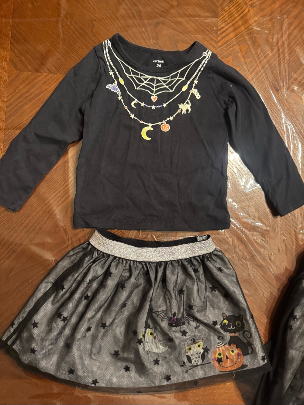 Carter's 24 months black Halloween Necklace Print Top & Lightning bug Skirt Set